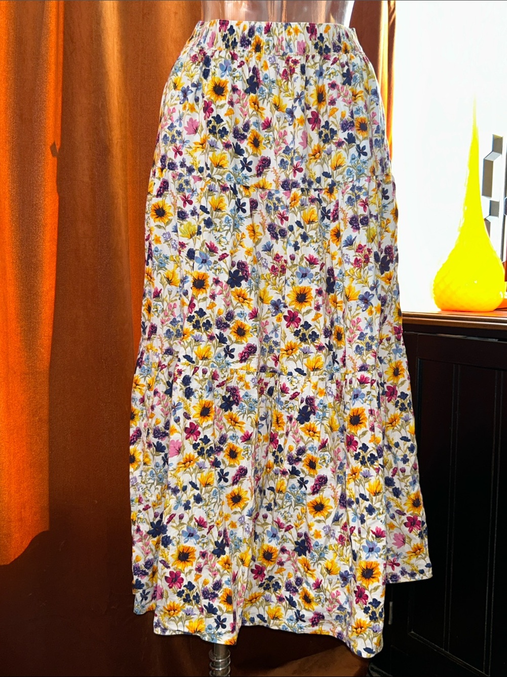 Old Navy Yellow Floral Tiered Maxi Skirt